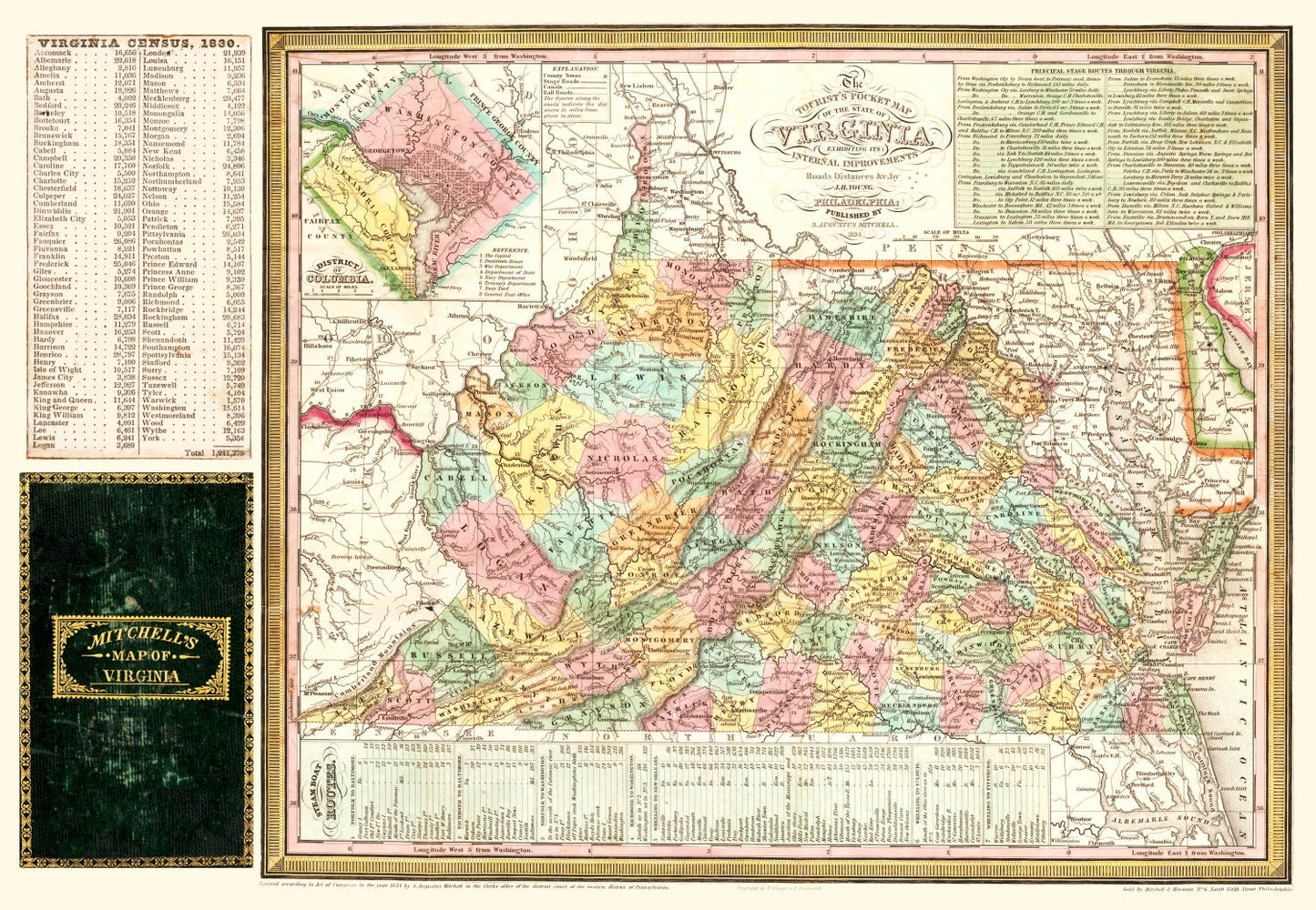 Vintage Map of Virginia 1834