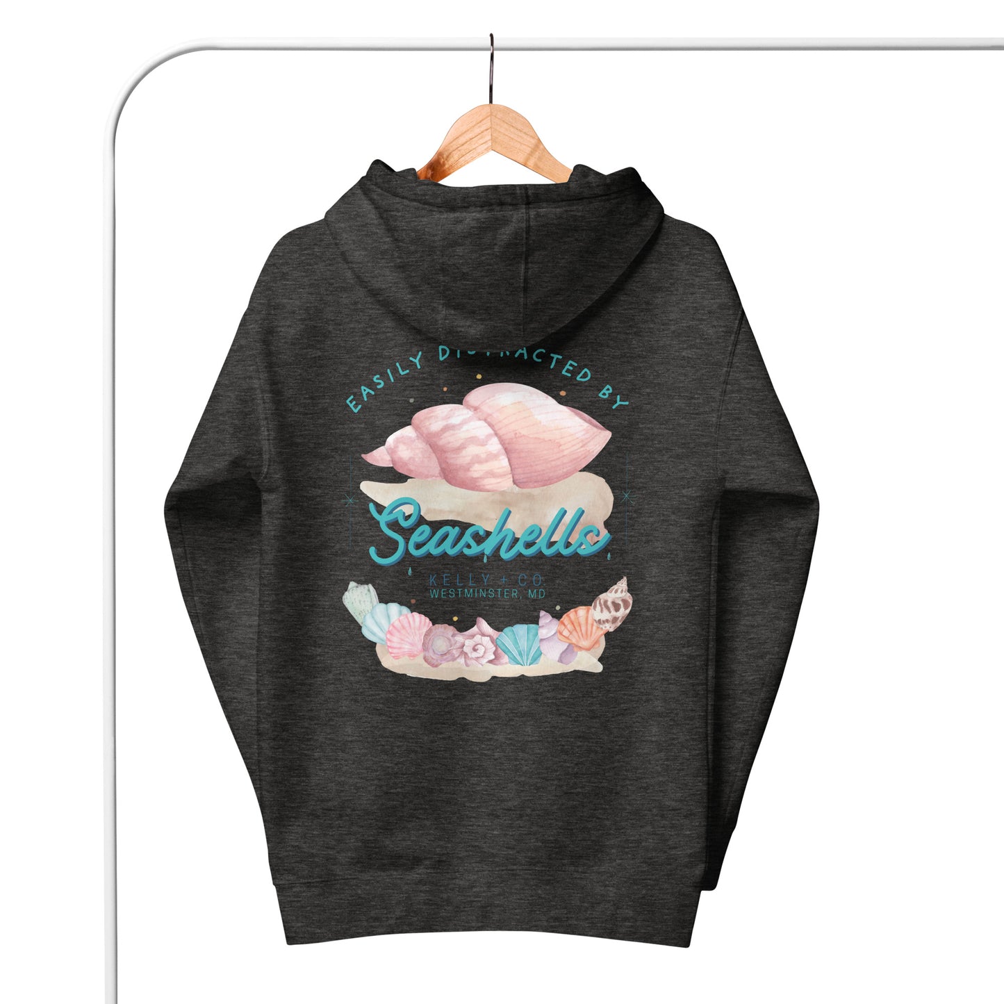 Easily Distracted by Seashells | Collab Hoodie-charcoalheather-Shore Lines Apparel Co.