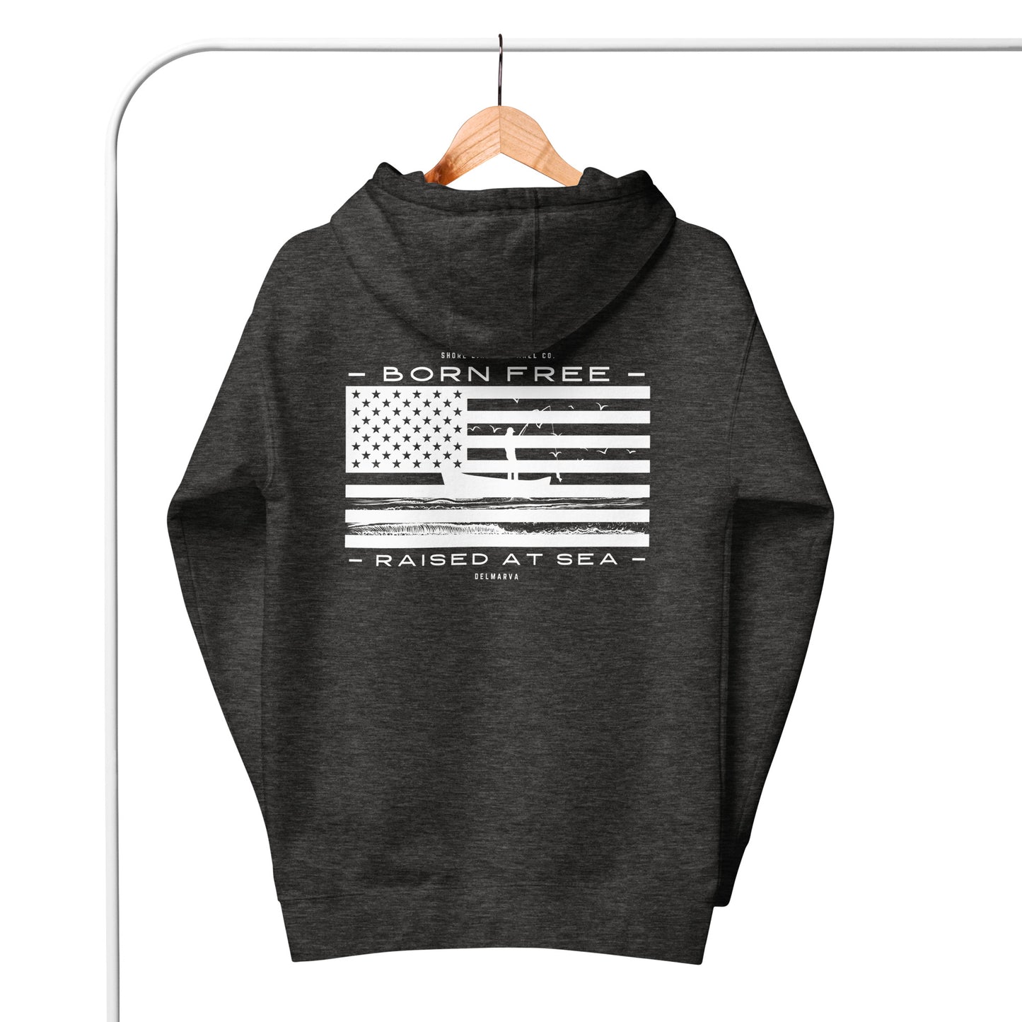 Born Free Raised at Sea | Hoodie-charcoalheather-Shore Lines Apparel Co.
