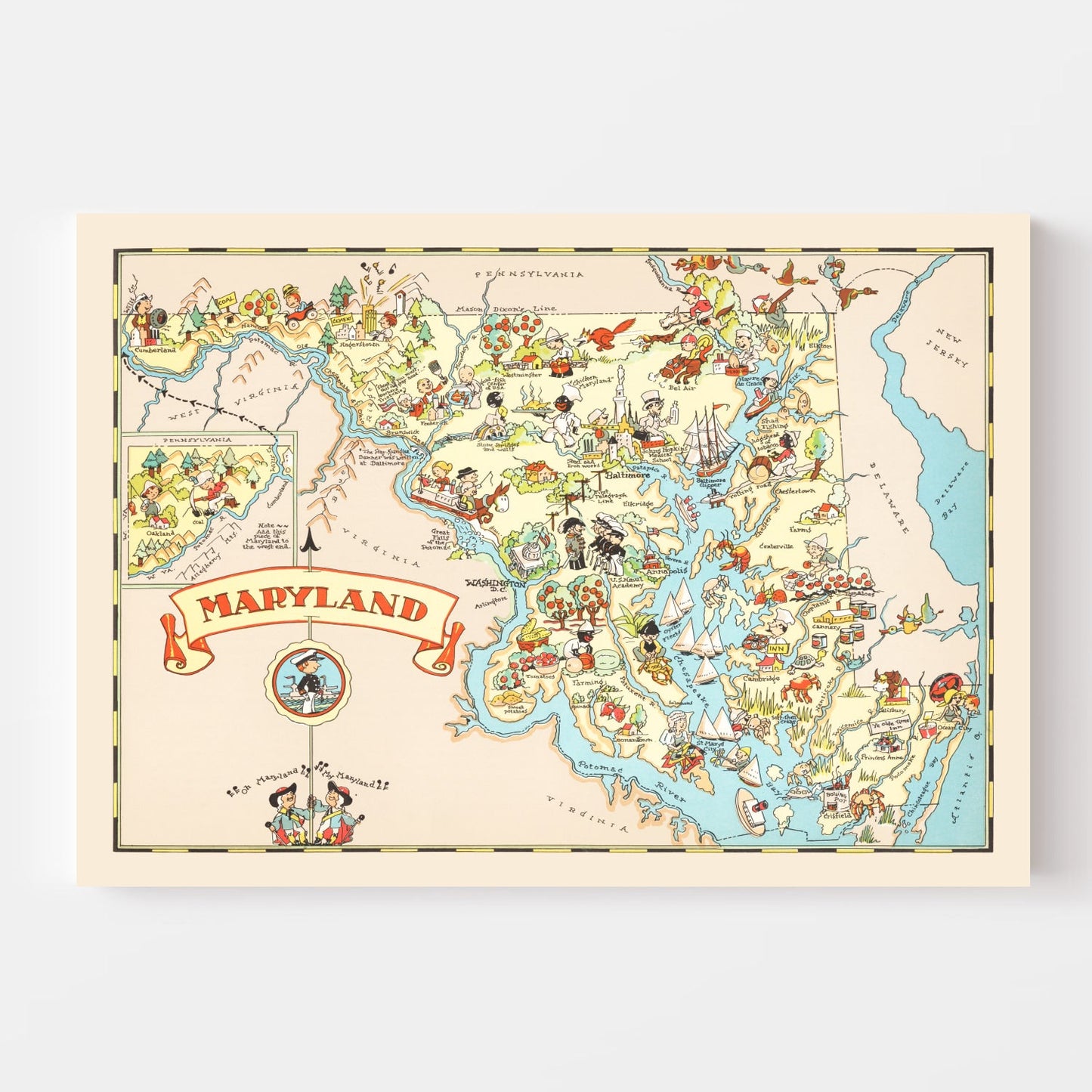 Vintage Map of Maryland 1935