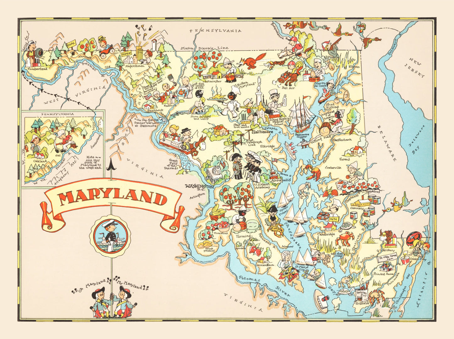 Vintage Map of Maryland 1935