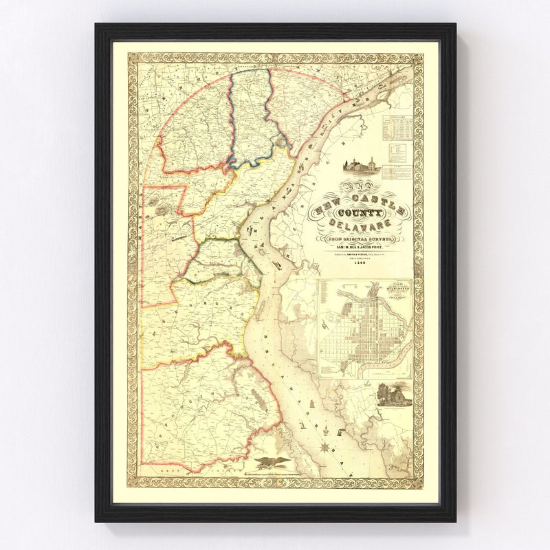 Vintage Map of New Castle County, Delaware 1849