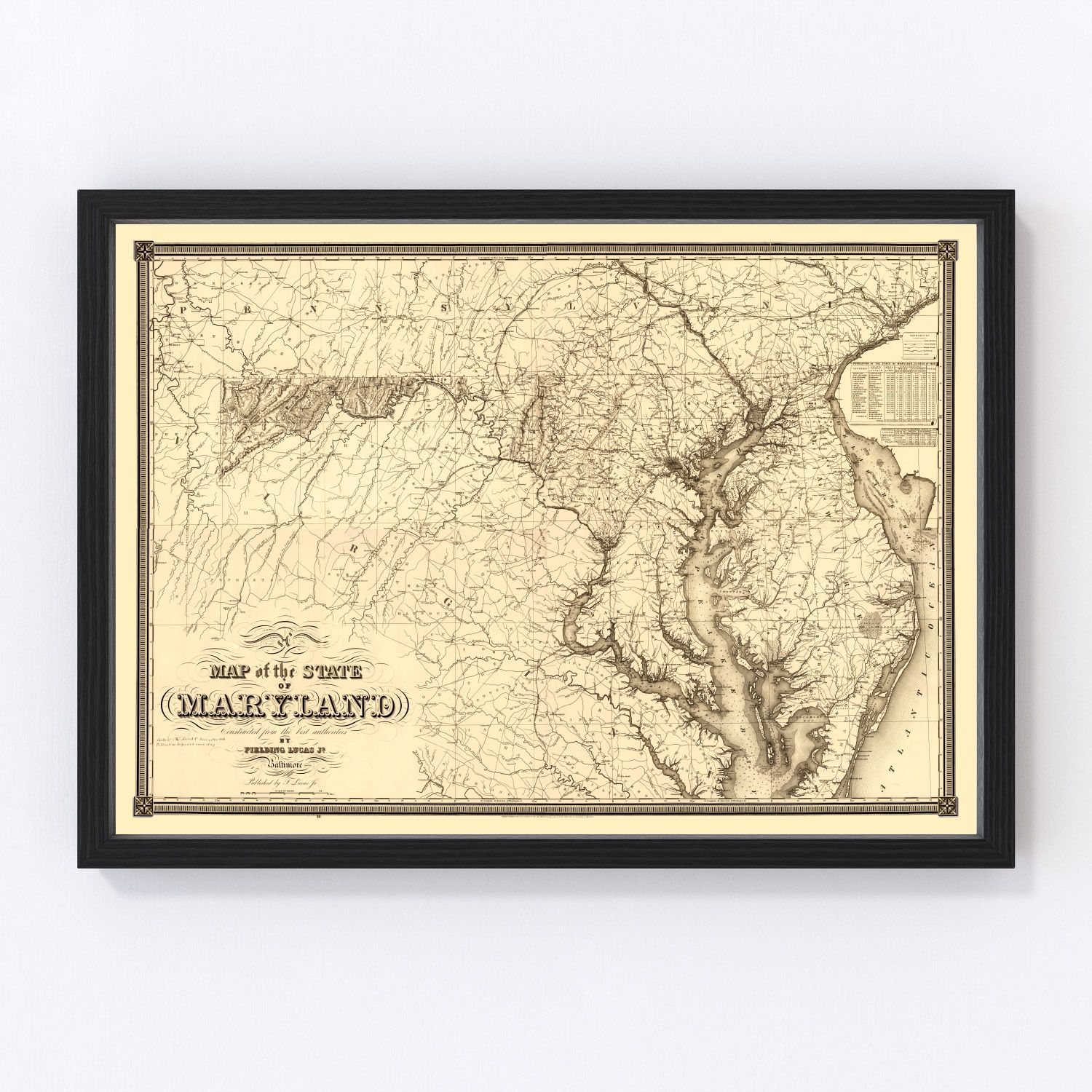 Vintage Map of Maryland 1841