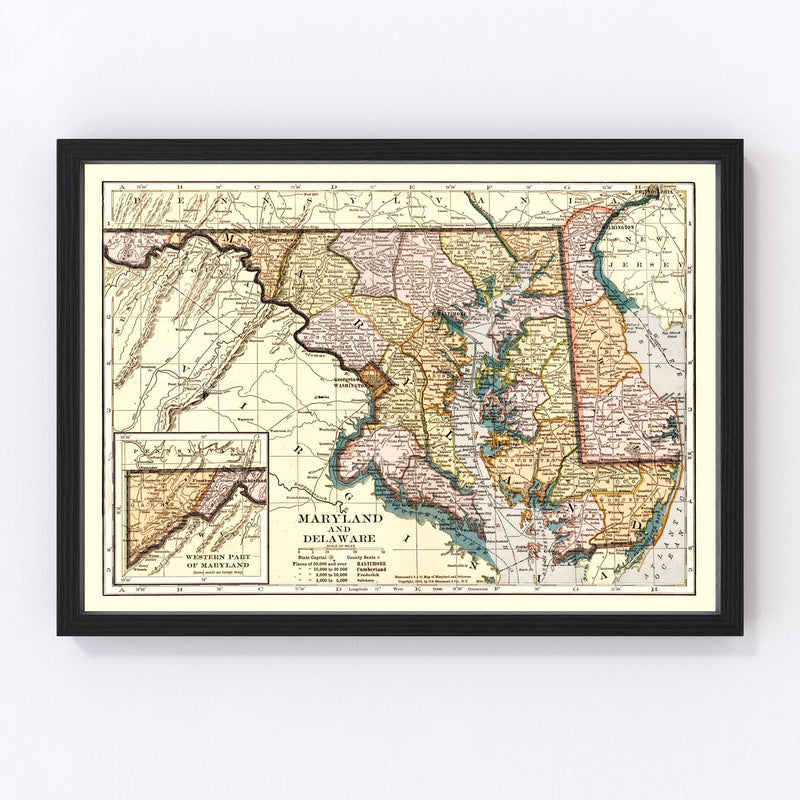 Vintage Map of Delaware 1904