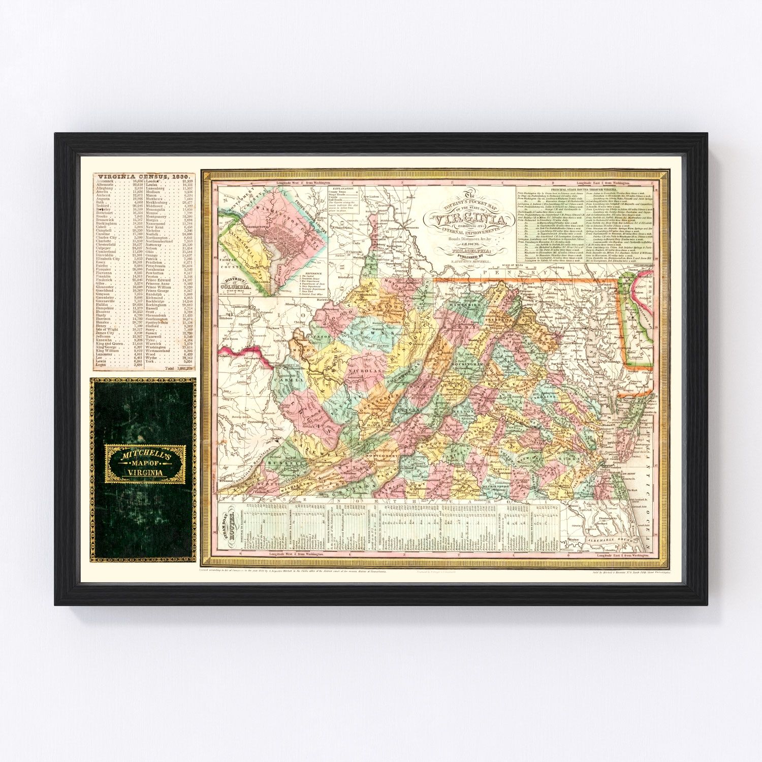 Vintage Map of Virginia 1834