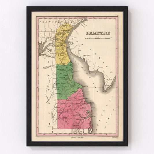Vintage Map of Delaware 1824