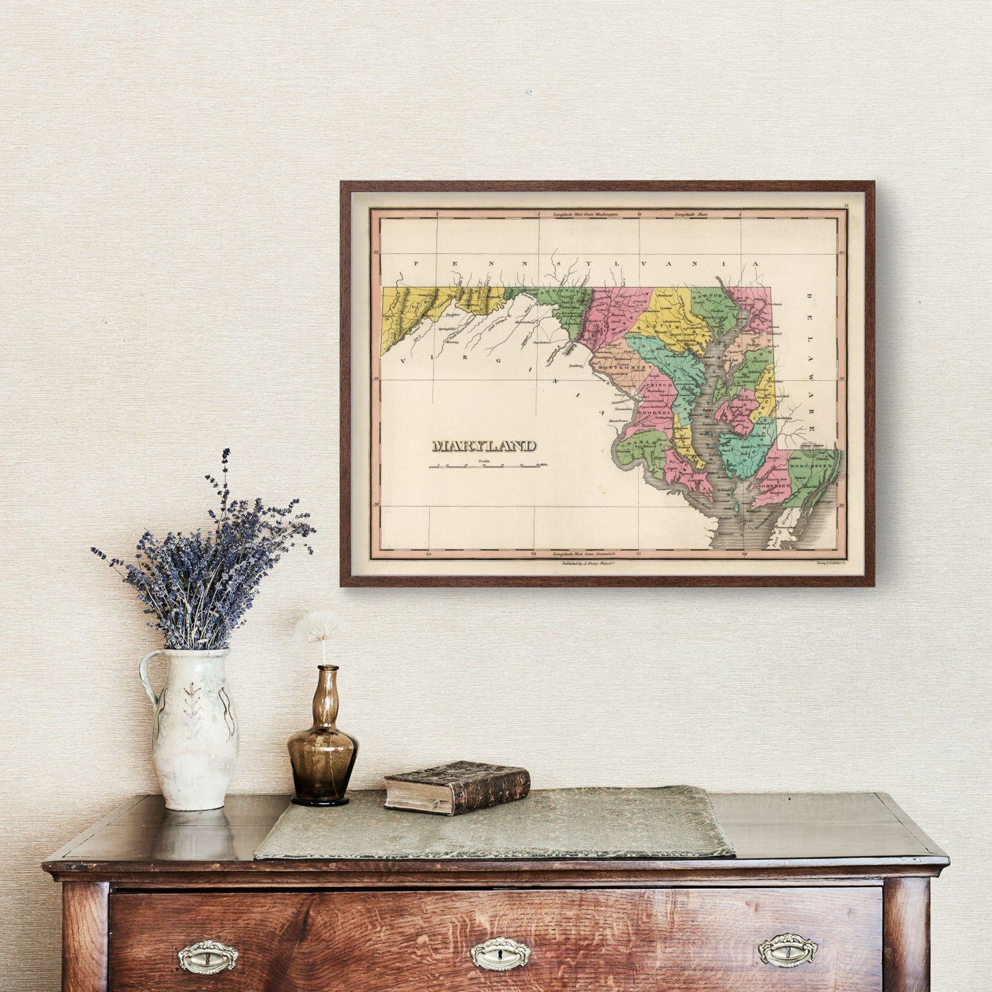 Vintage Map of Maryland 1824