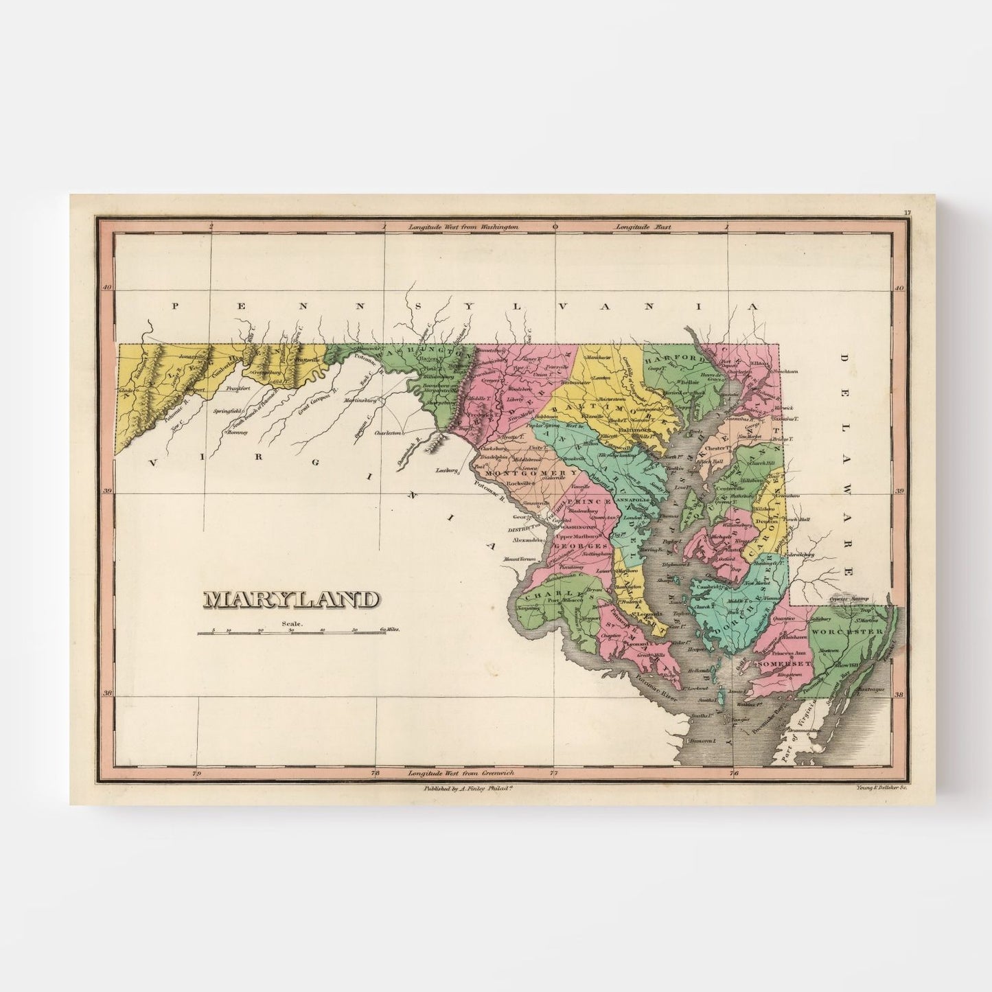 Vintage Map of Maryland 1824