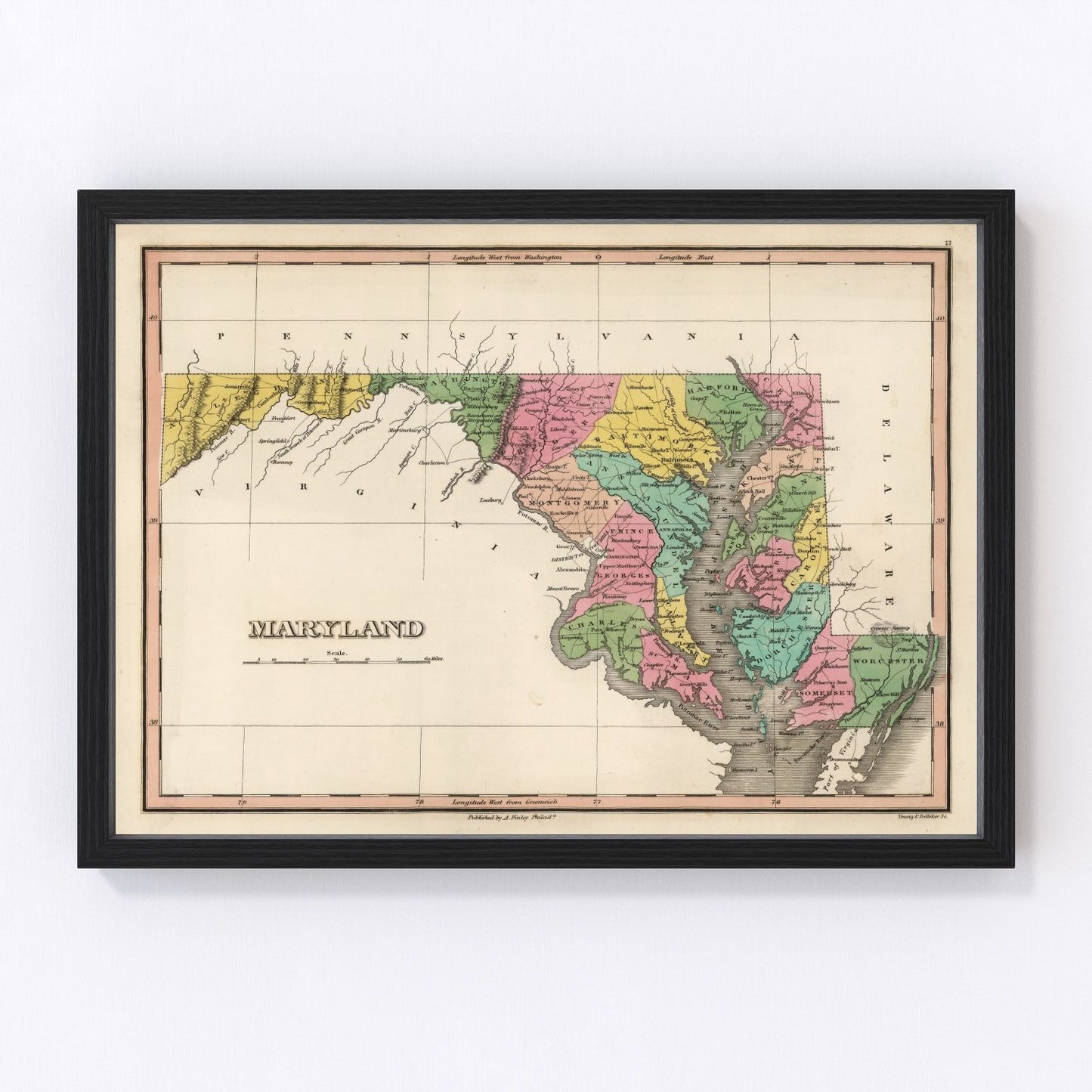 Vintage Map of Maryland 1824