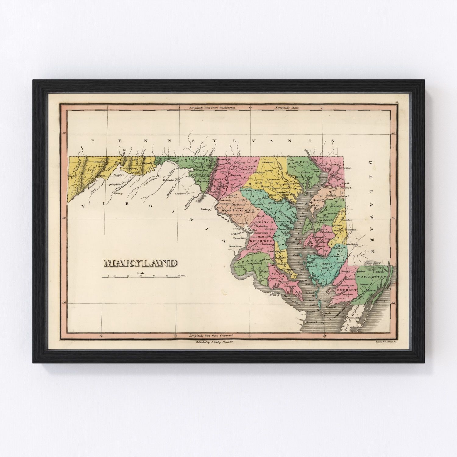Vintage Map of Maryland 1824
