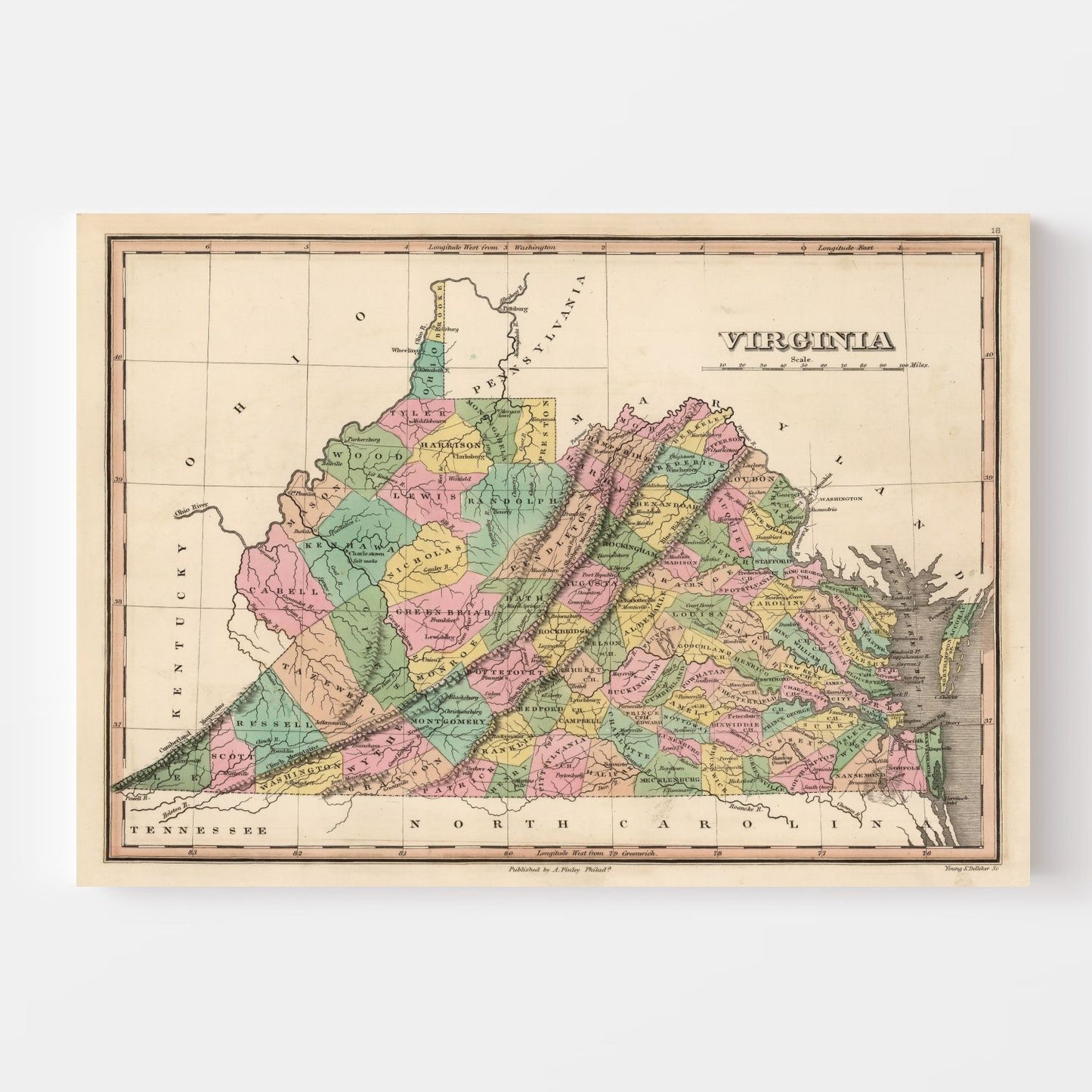 Vintage Map of Virginia 1824