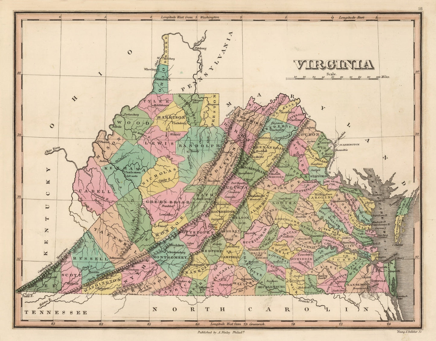 Vintage Map of Virginia 1824