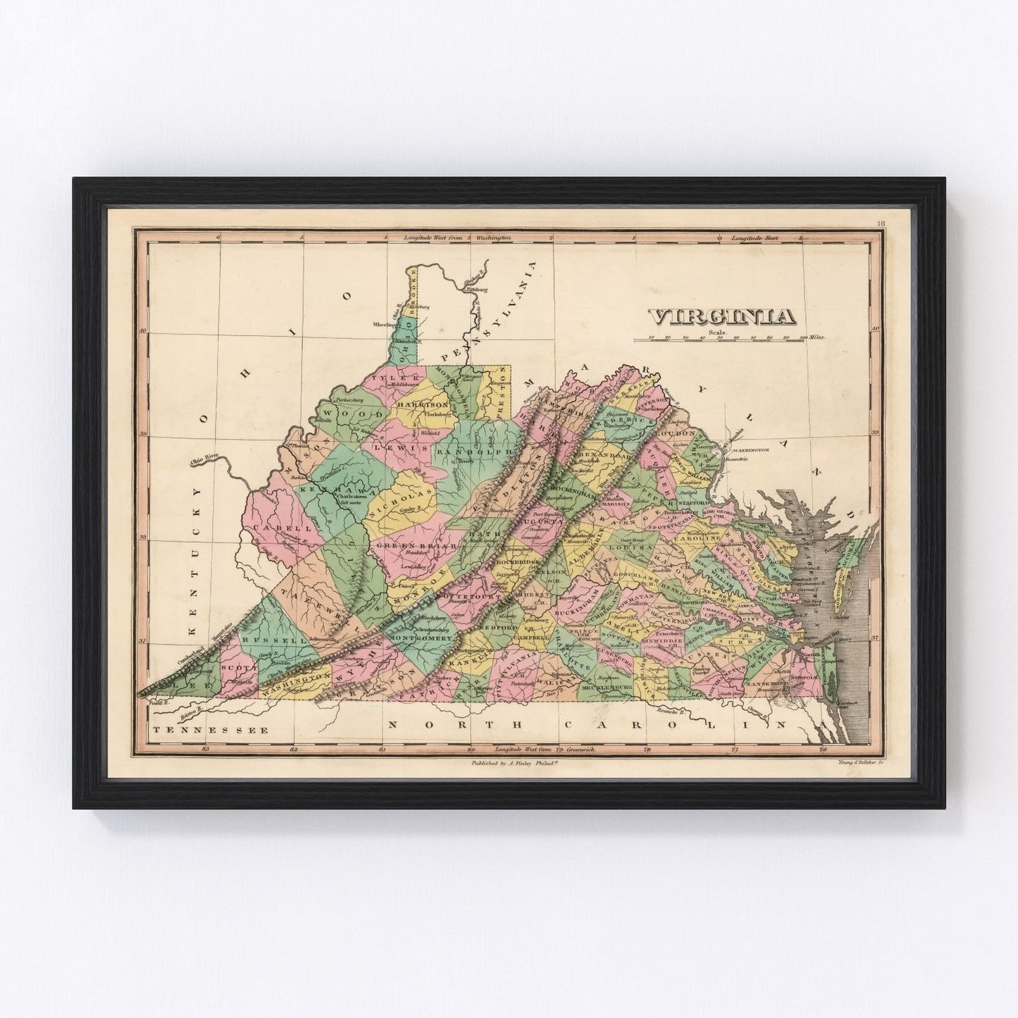 Vintage Map of Virginia 1824