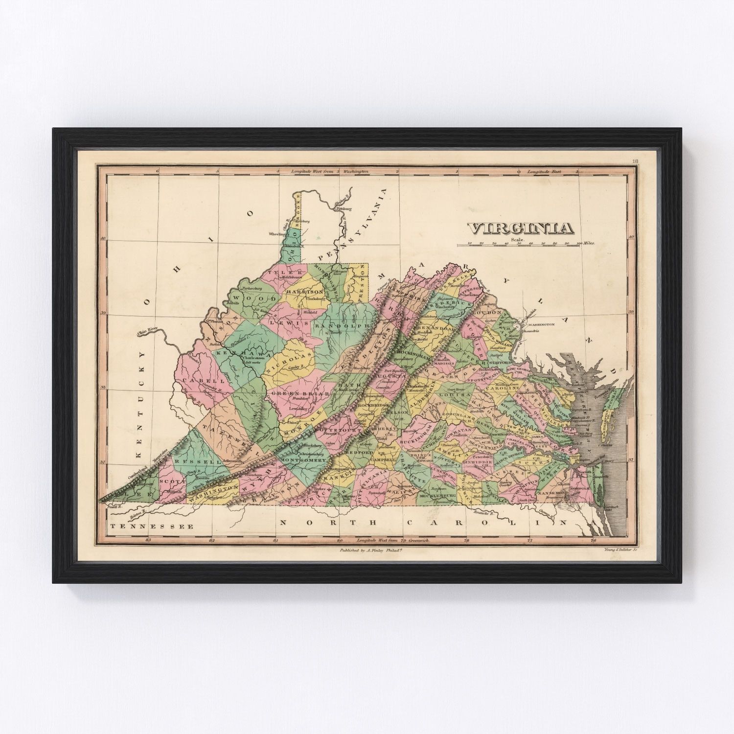 Vintage Map of Virginia 1824