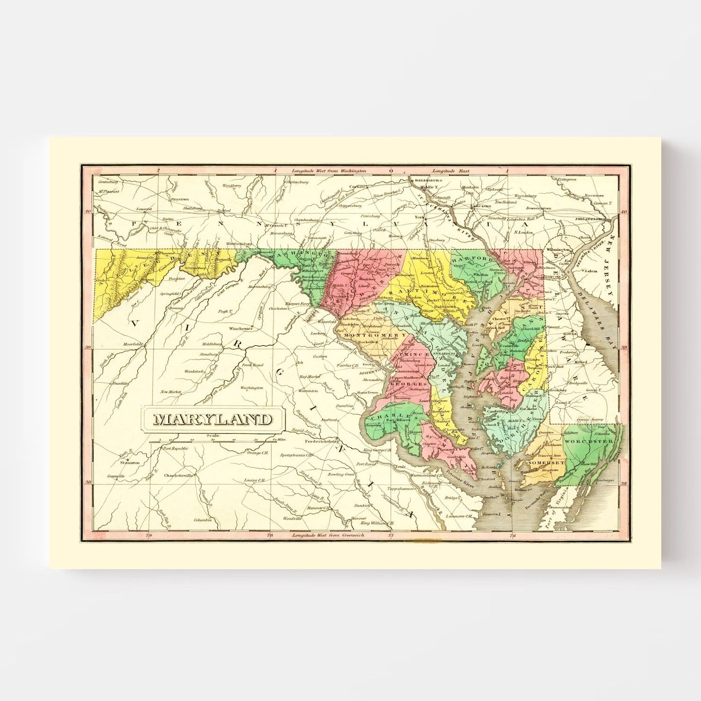 Vintage Map of Maryland 1831