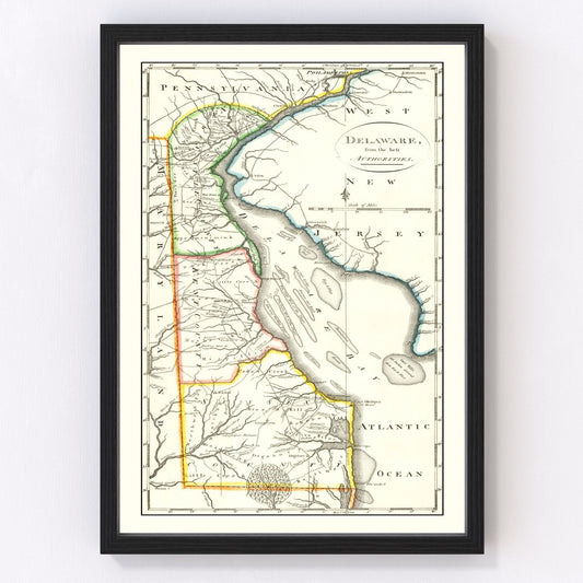 Vintage Map of Delaware 1814
