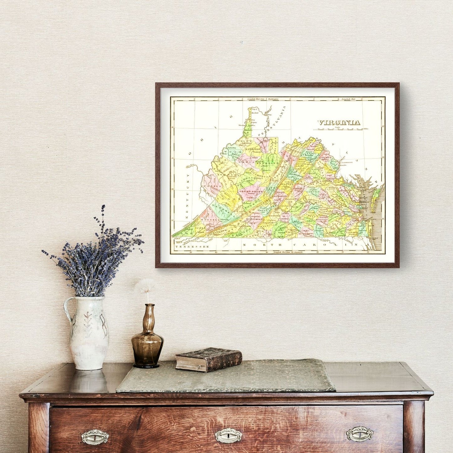 Vintage Map of Virginia 1824