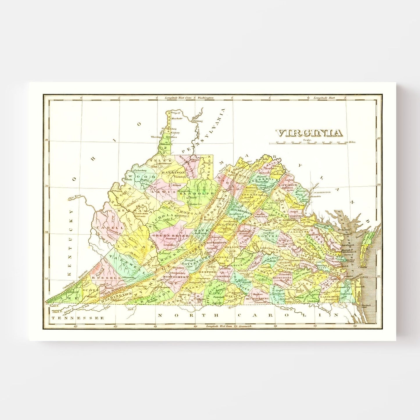 Vintage Map of Virginia 1824