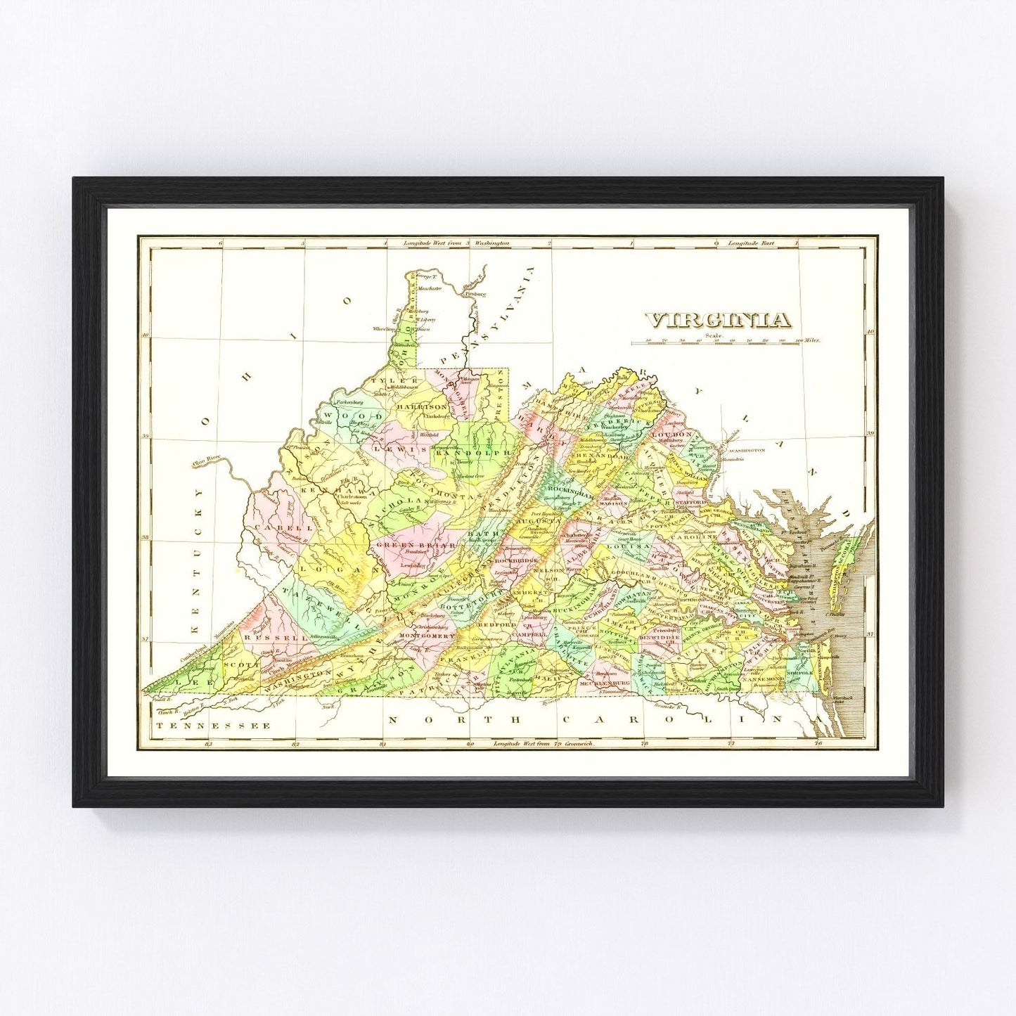 Vintage Map of Virginia 1824