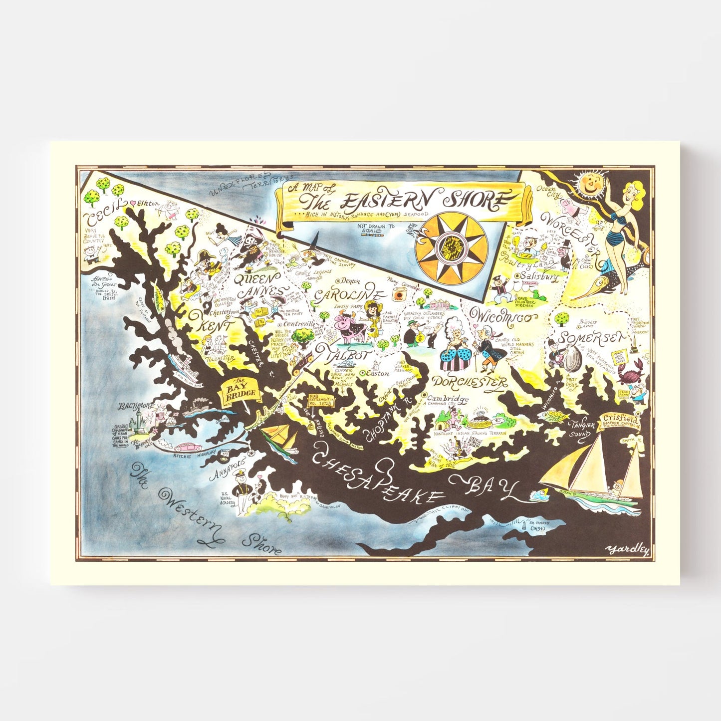 Vintage Map of Eastern Shore of Maryland, 1952