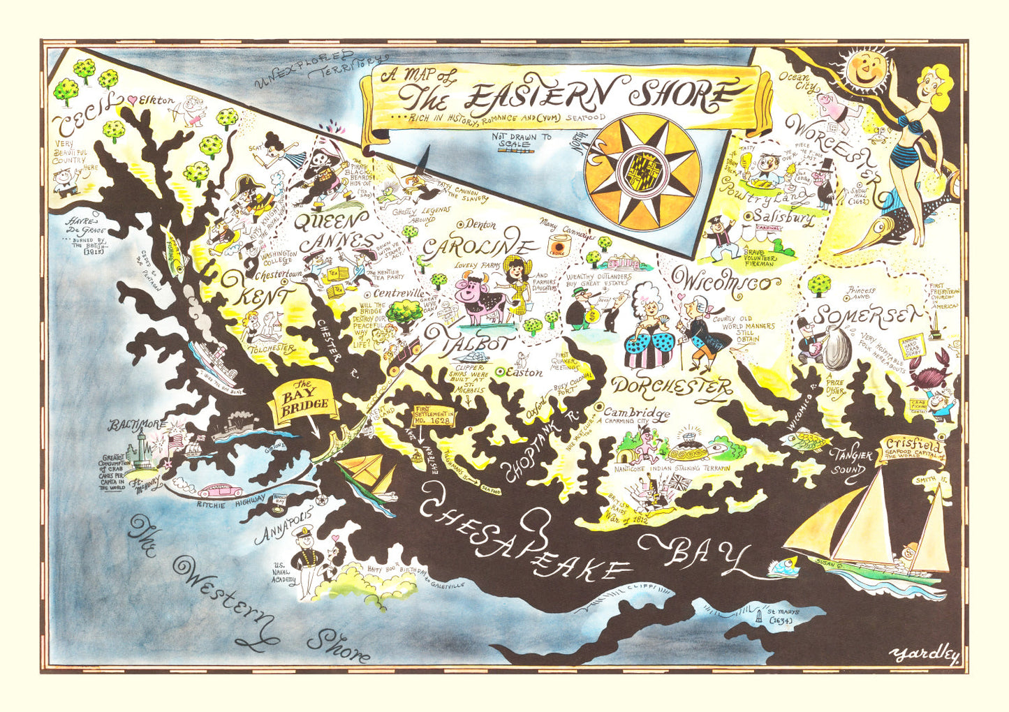 Vintage Map of Eastern Shore of Maryland, 1952