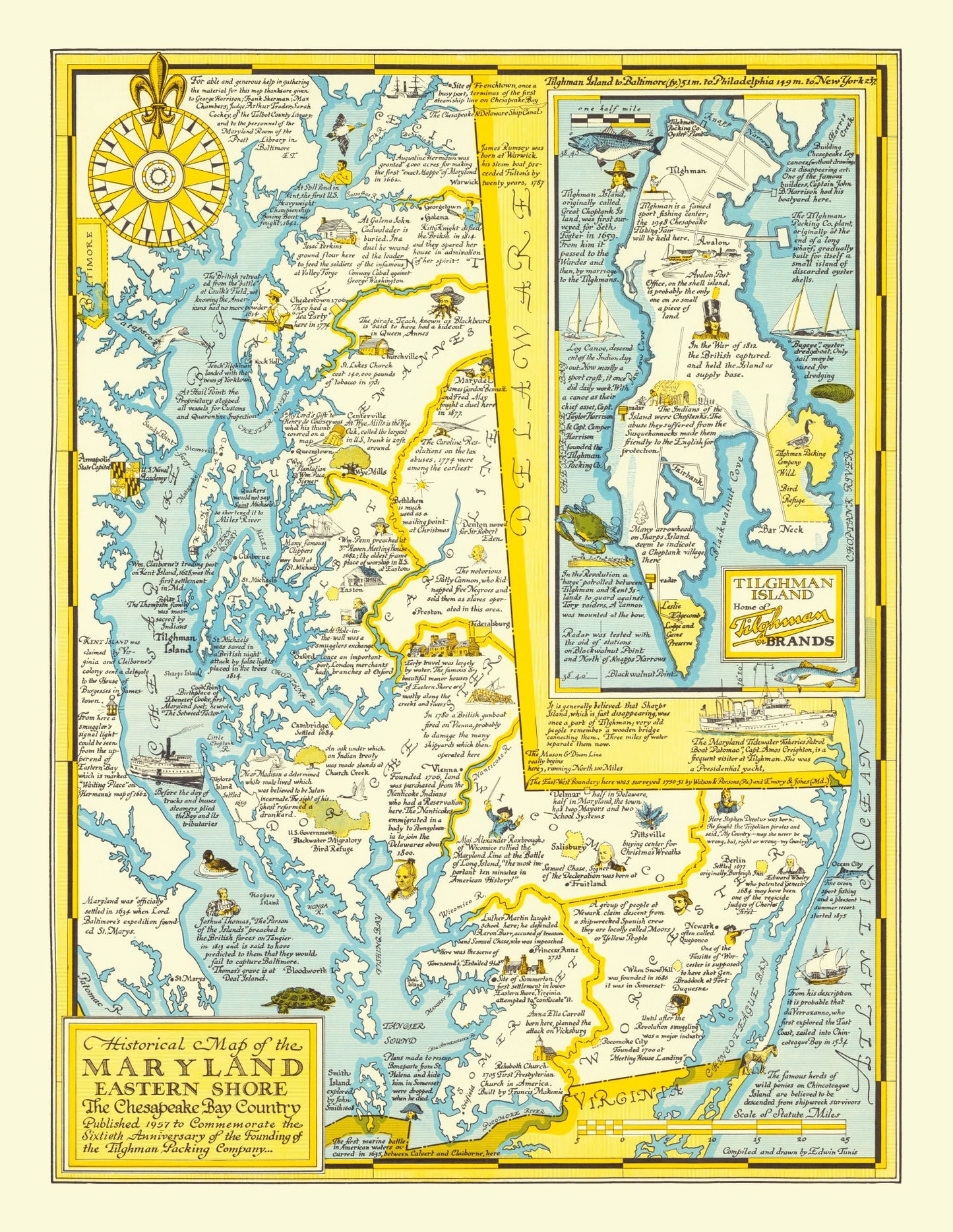 Vintage Map of Eastern Maryland Shore, 1957