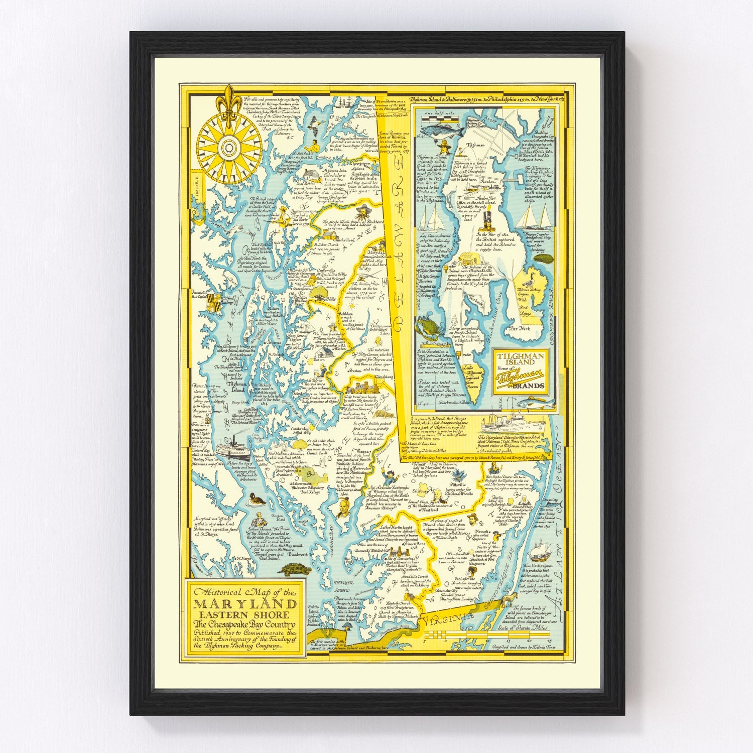 Vintage Map of Eastern Maryland Shore, 1957