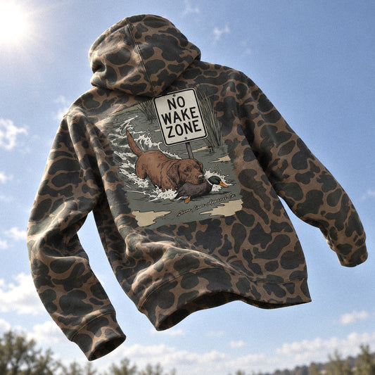 No Wake Zone Camo hoodie, Eastern Shore apparel by Shore Lines Apparel Co.