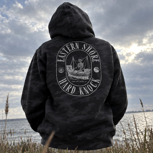 Hard Knock Camo hoodie, Eastern Shore apparel by Shore Lines Apparel Co.
