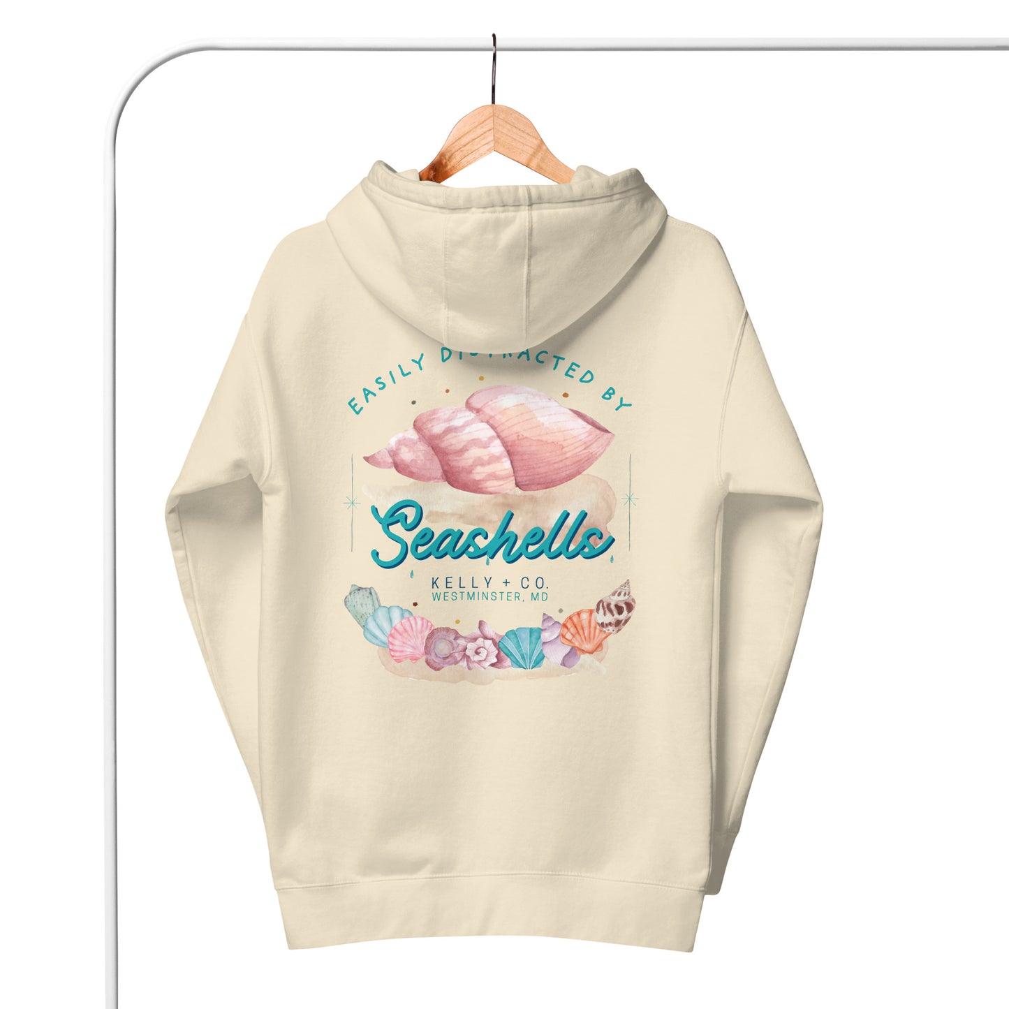 Easily Distracted by Seashells | Collab Hoodie-bone-Shore Lines Apparel Co.