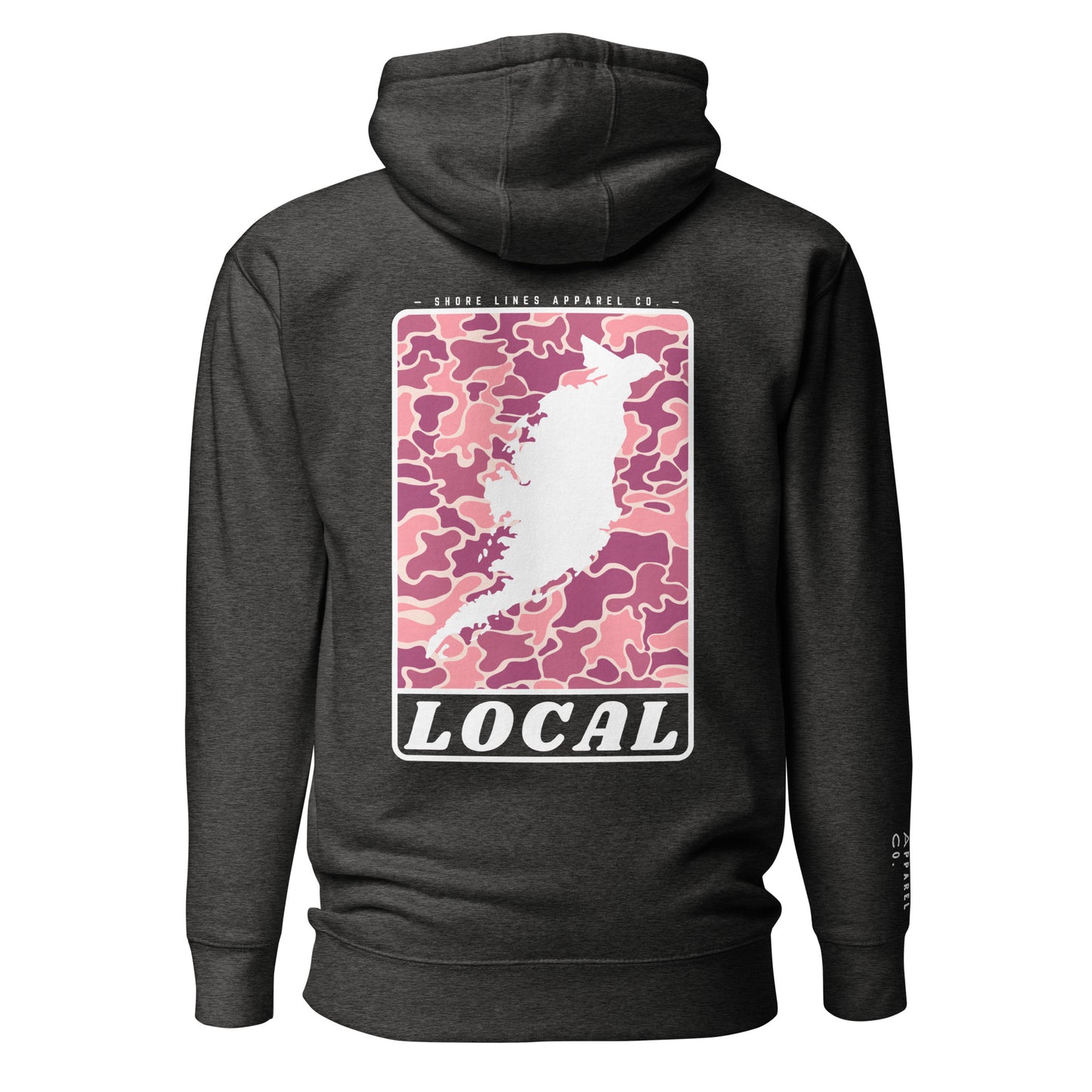 LOCAL (pink) | Hoodie-charcoal-Shore Lines Apparel Co.