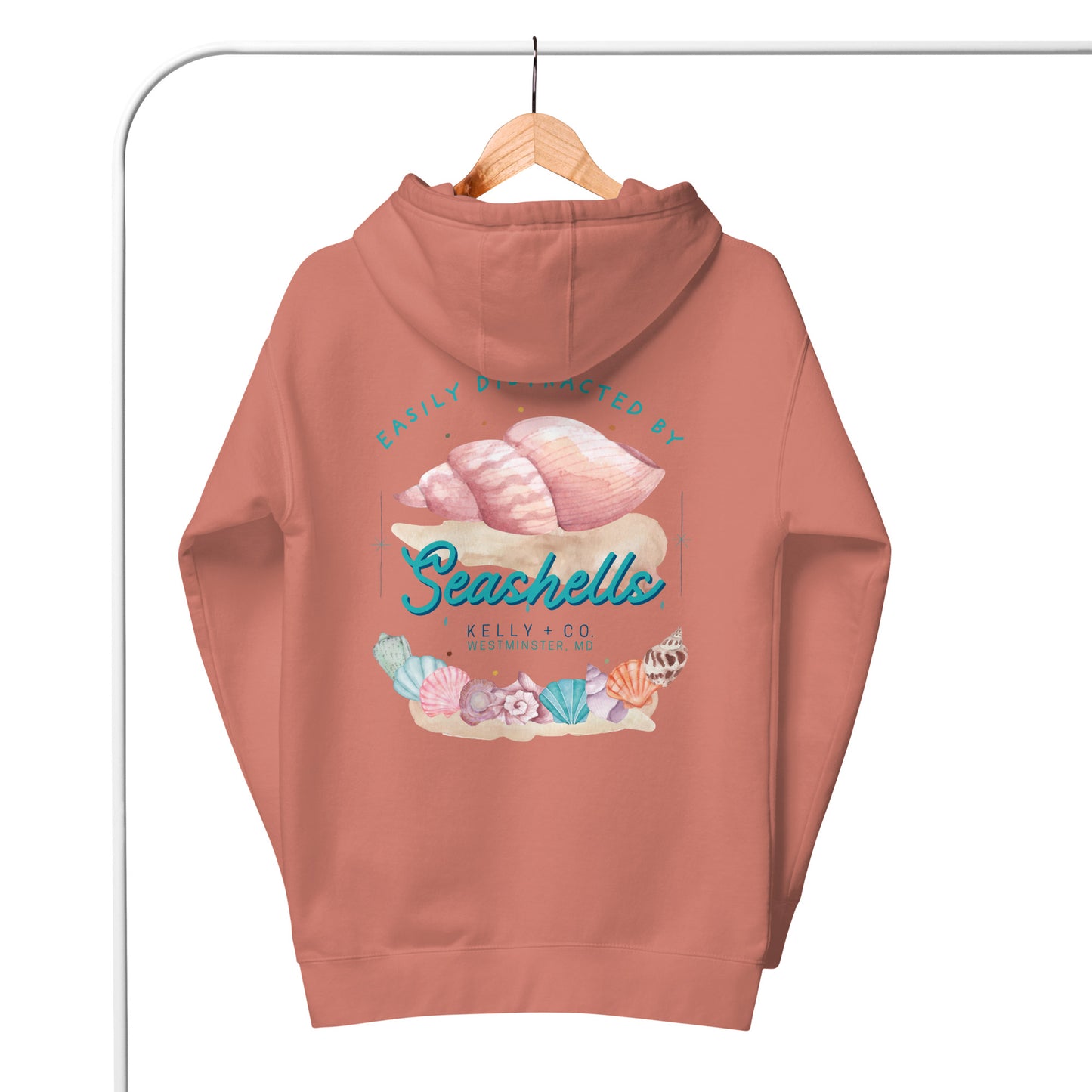 Easily Distracted by Seashells | Collab Hoodie-dustyrose-Shore Lines Apparel Co.