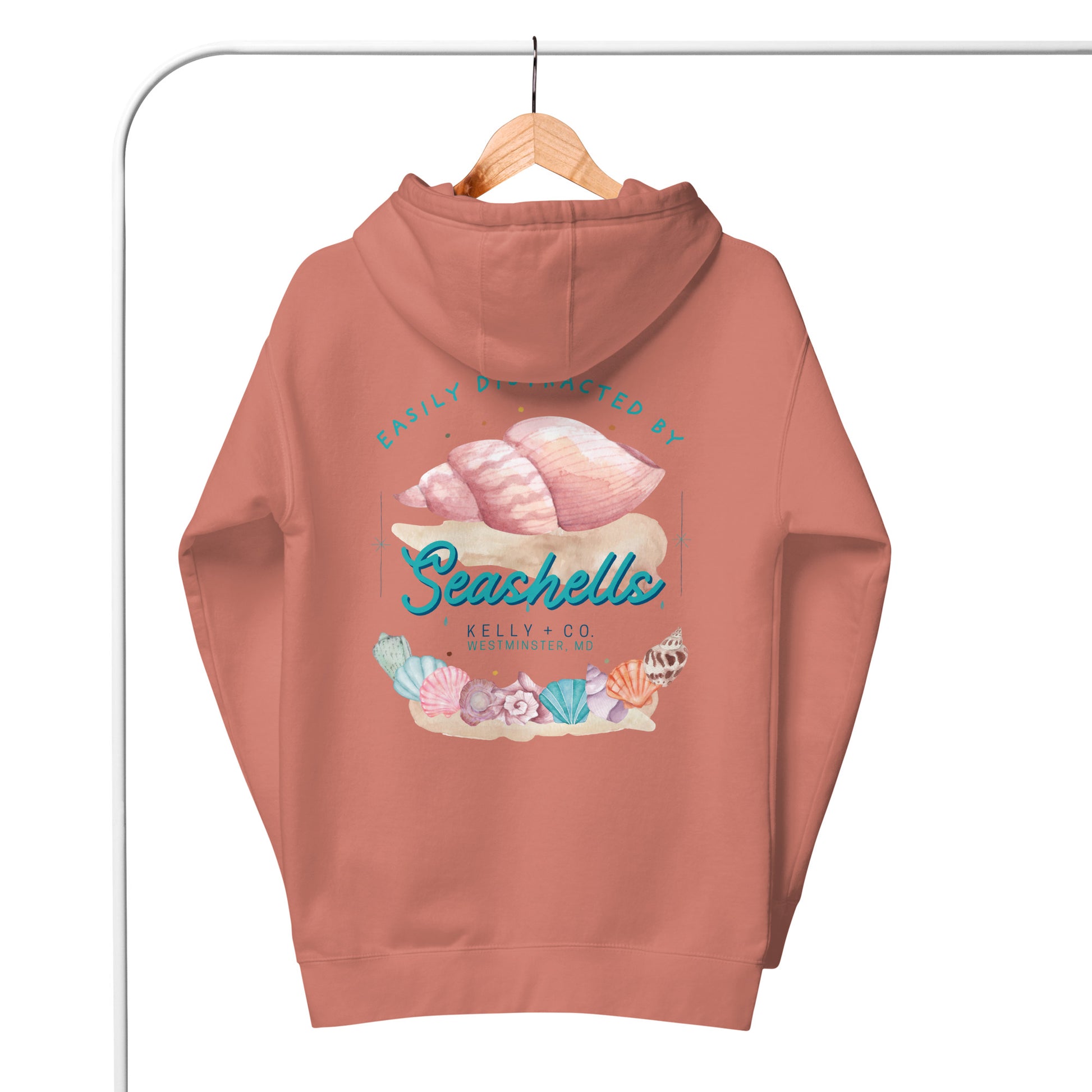 Easily Distracted by Seashells | Collab Hoodie-dustyrose-Shore Lines Apparel Co.