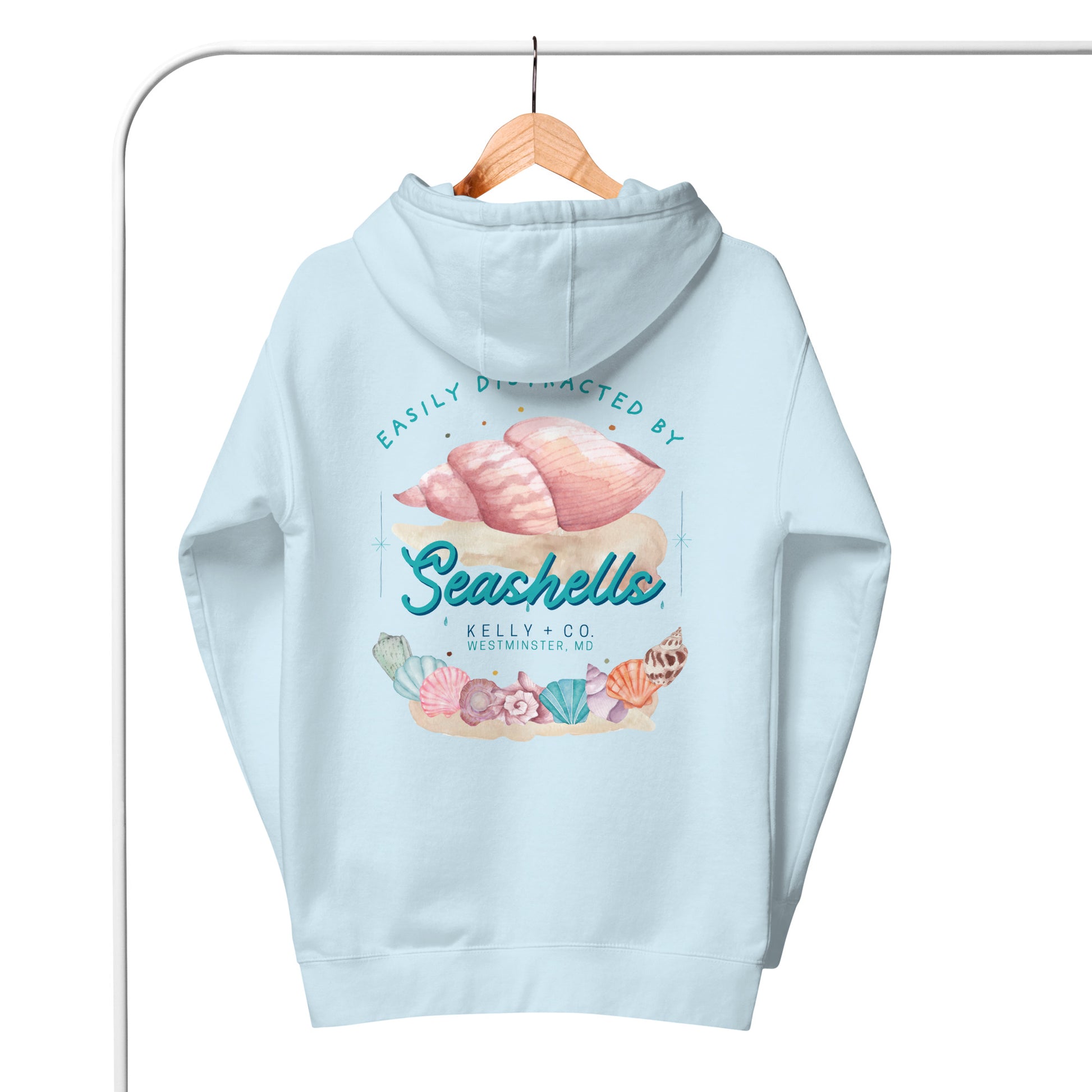 Easily Distracted by Seashells | Collab Hoodie-skyblue-Shore Lines Apparel Co.