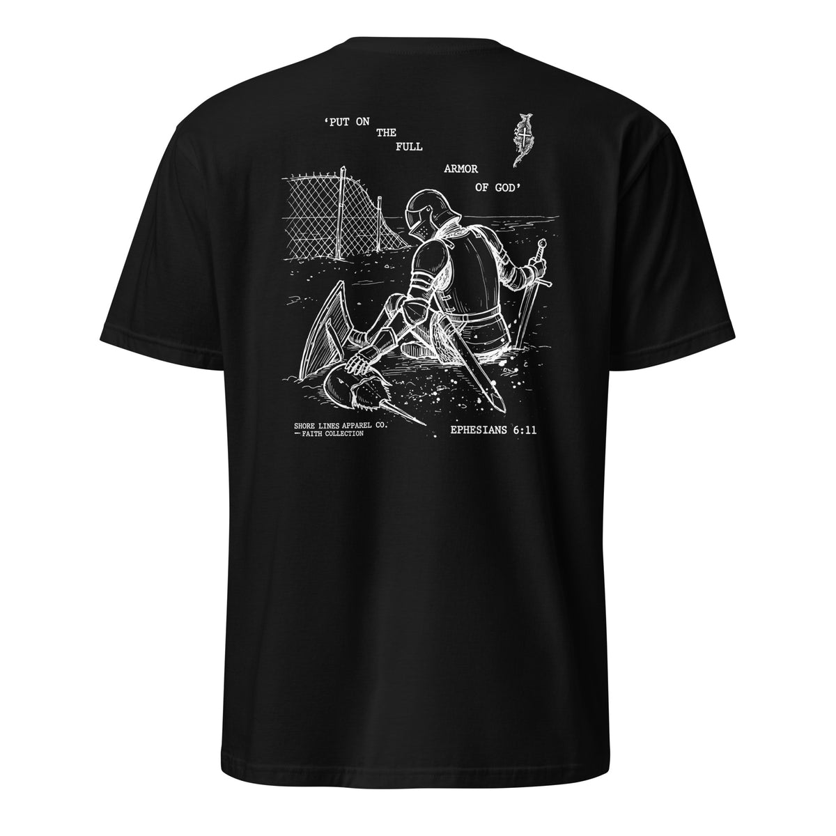 Full Armor short sleeve tee in Black, back view by Shore Lines Apparel Co.