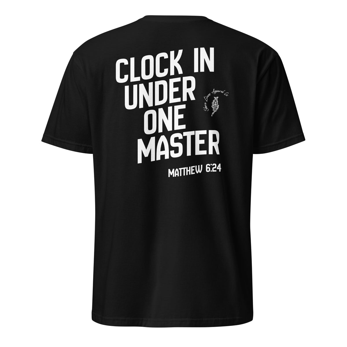 Clock in short sleeve tee in Black, back view by Shore Lines Apparel Co.