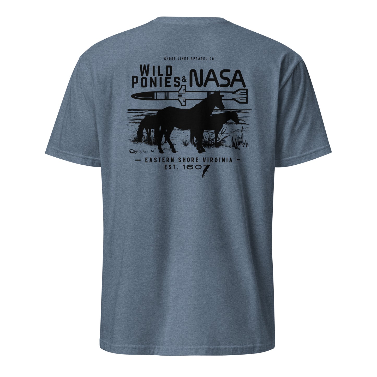 Wild Ponies & NASA | SS-heatherindigo-Shore Lines Apparel Co.