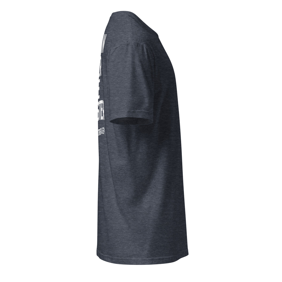 Clock in short sleeve tee in Heather Navy, side view by Shore Lines Apparel Co.