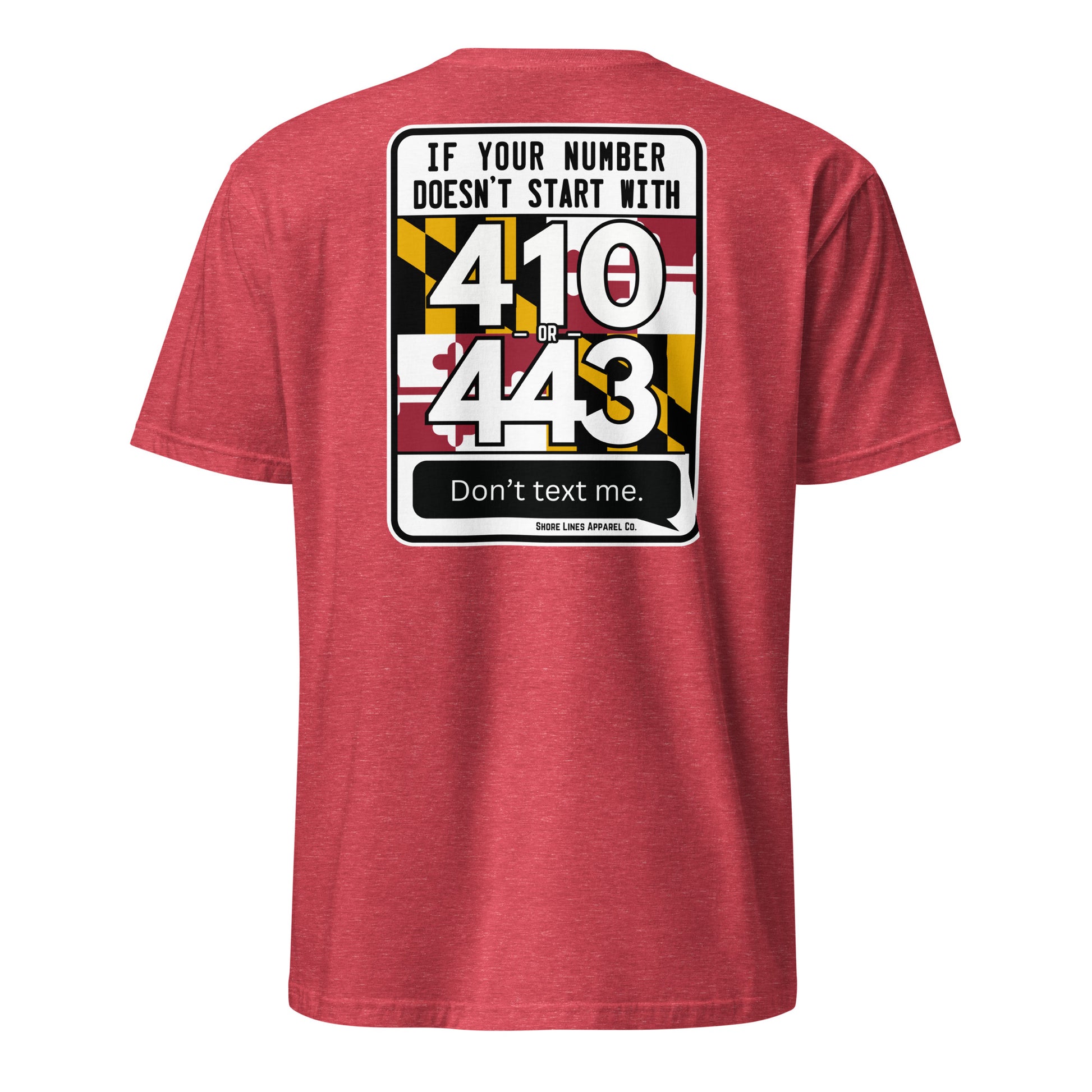 410/443 Area Code | SS-heatherred-Shore Lines Apparel Co.
