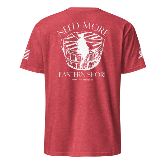 Need More Eastern Shore premium short sleeve tee in Heather Red, back view by Shore Lines Apparel Co.
