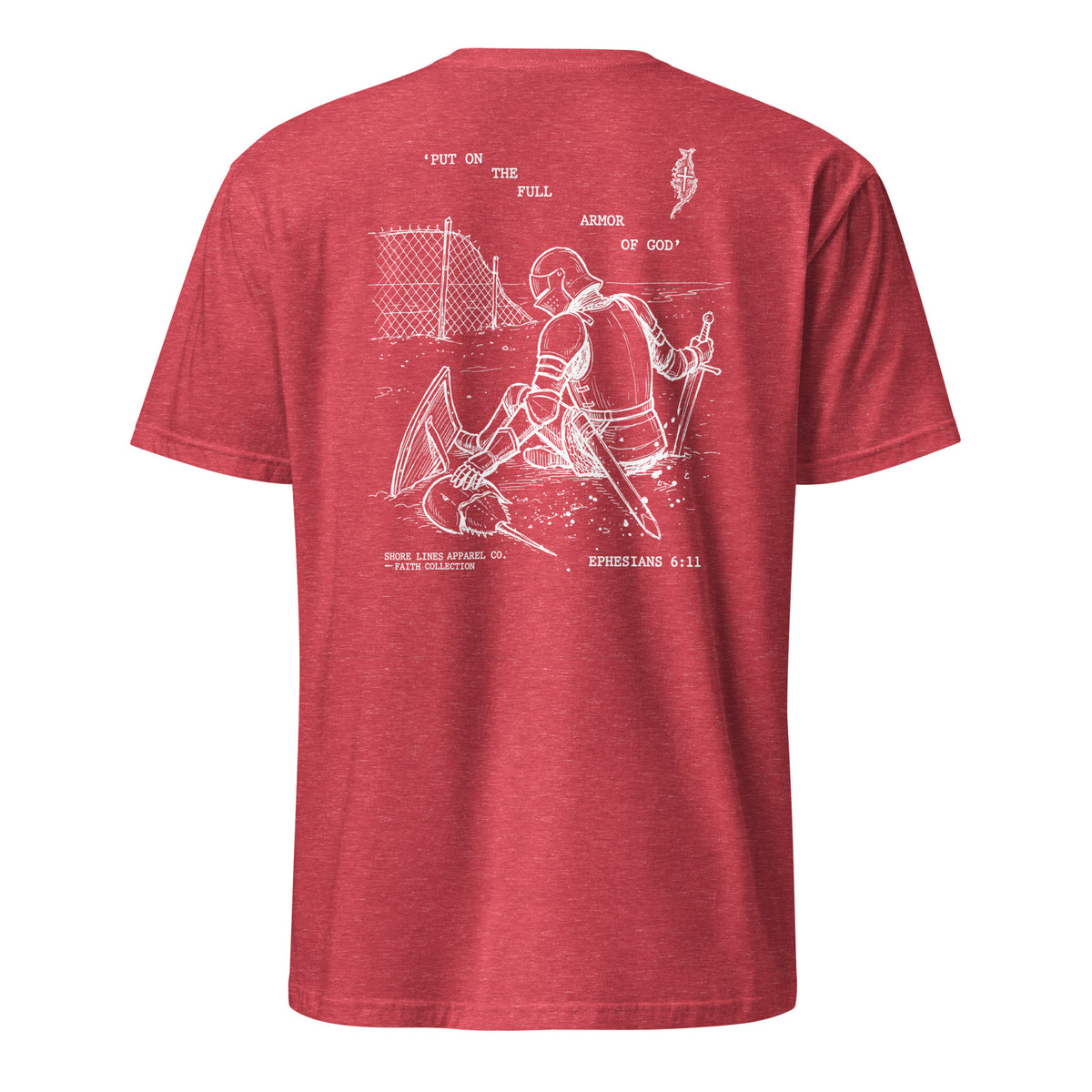 Full Armor short sleeve tee in Heather Red, back view by Shore Lines Apparel Co.