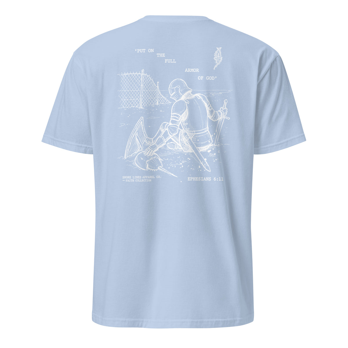 Full Armor short sleeve tee in Light Blue, back view by Shore Lines Apparel Co.
