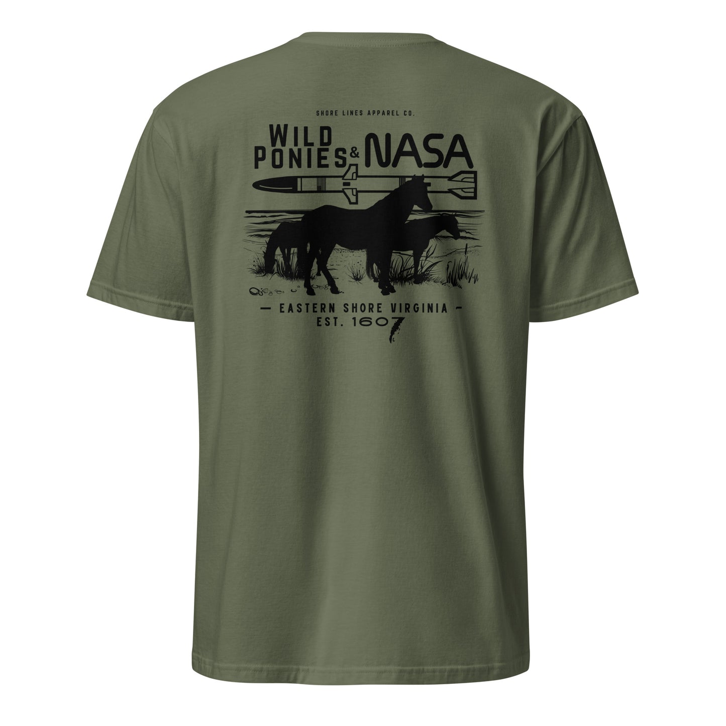 Wild Ponies & NASA | SS-militarygreen-Shore Lines Apparel Co.