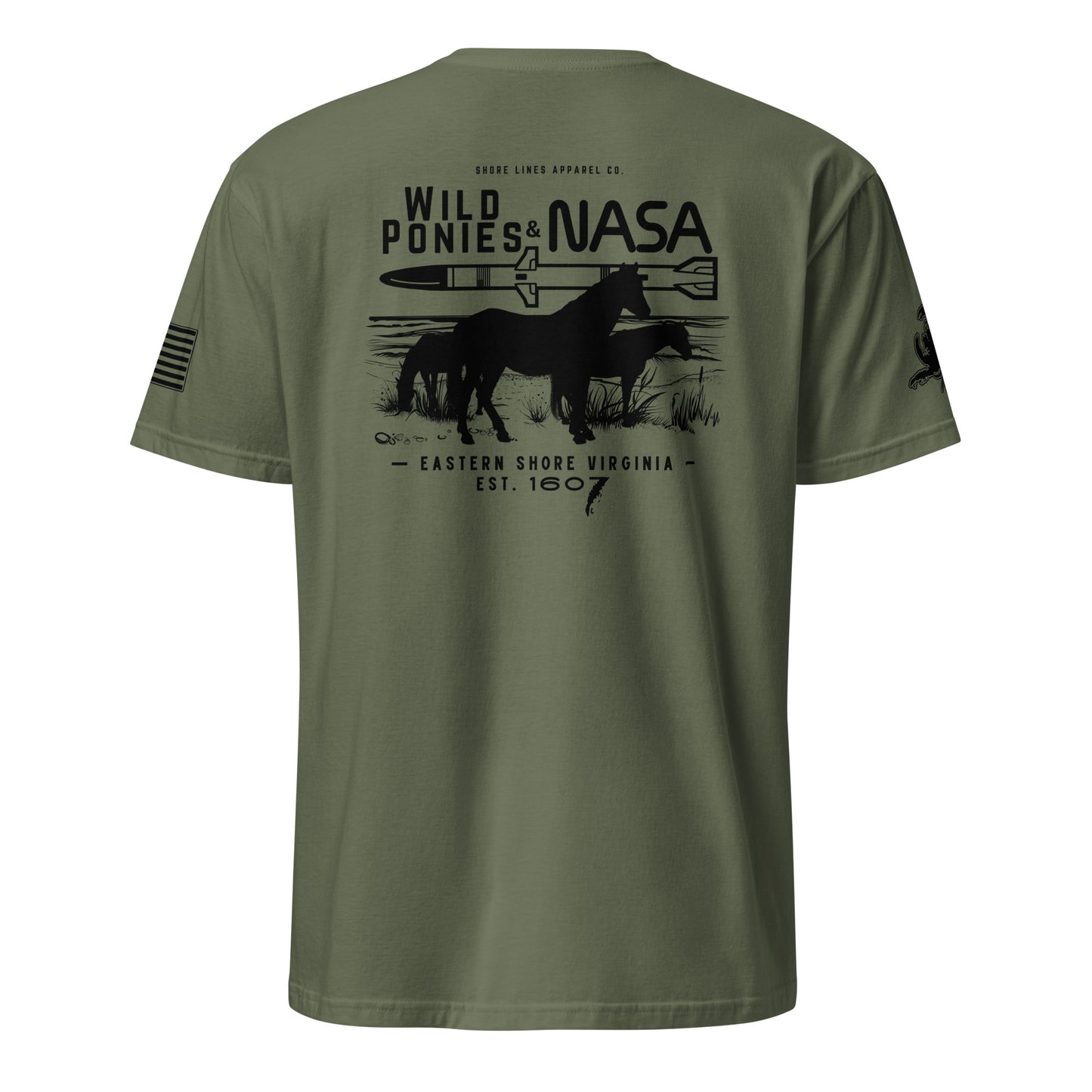 Wild Ponies & NASA | SS P-militarygreen-Shore Lines Apparel Co.
