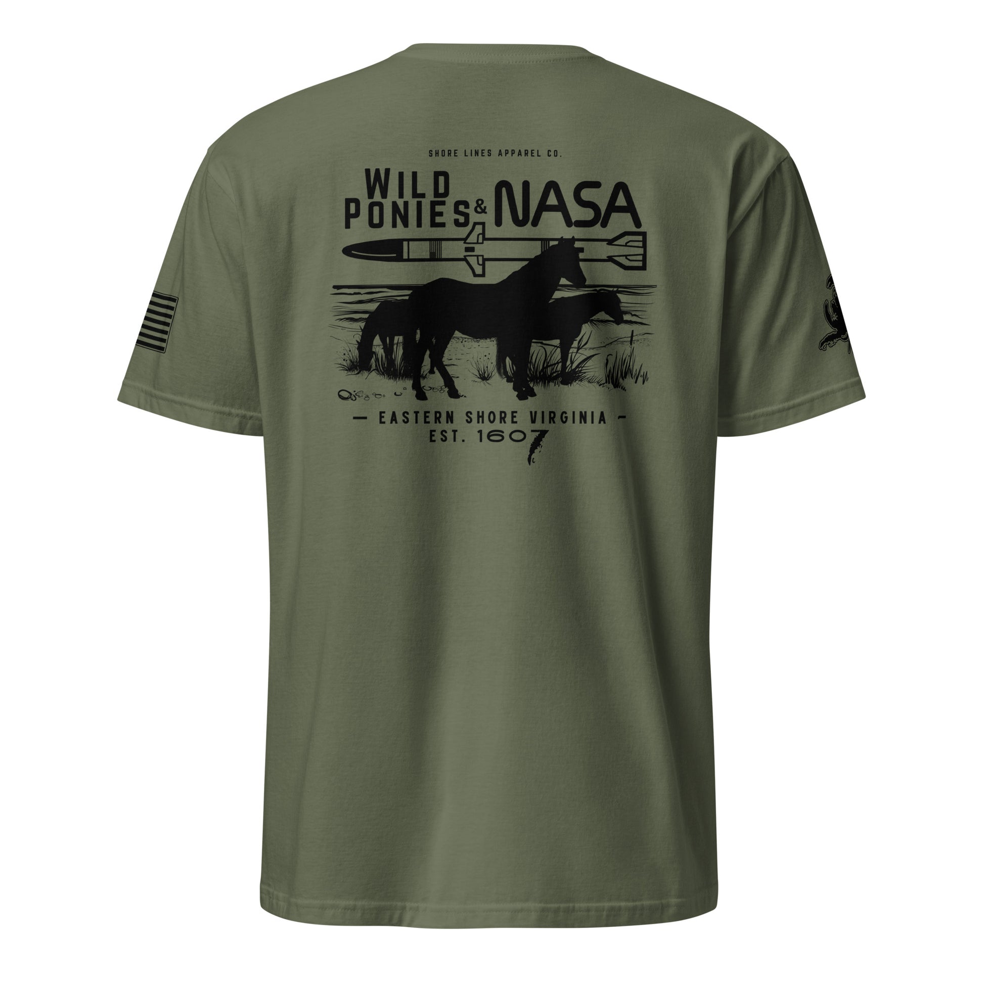 Wild Ponies & NASA | SS P-militarygreen-Shore Lines Apparel Co.