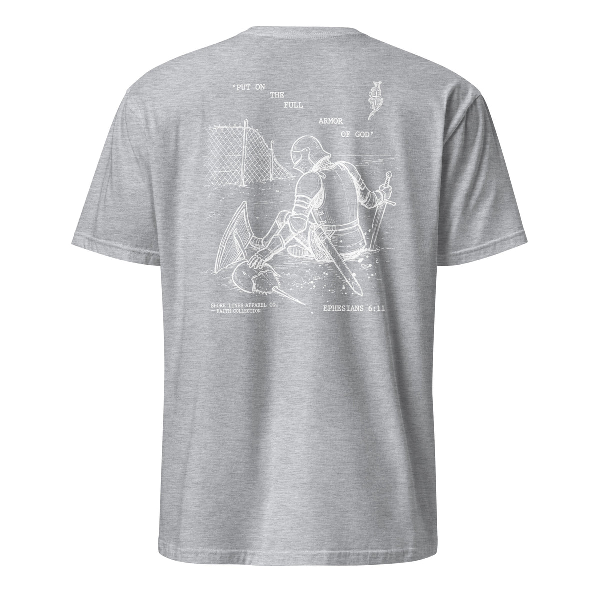Full Armor short sleeve tee in Sport Grey, back view by Shore Lines Apparel Co.