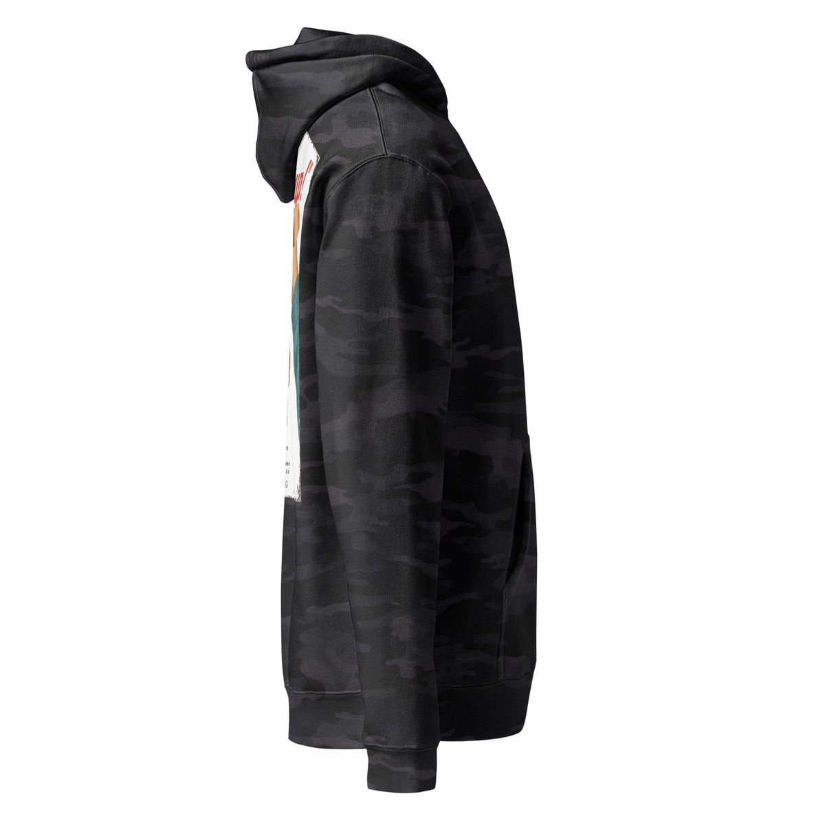 Whoop Ass Camo hoodie in Black Camo, side view by Shore Lines Apparel Co.