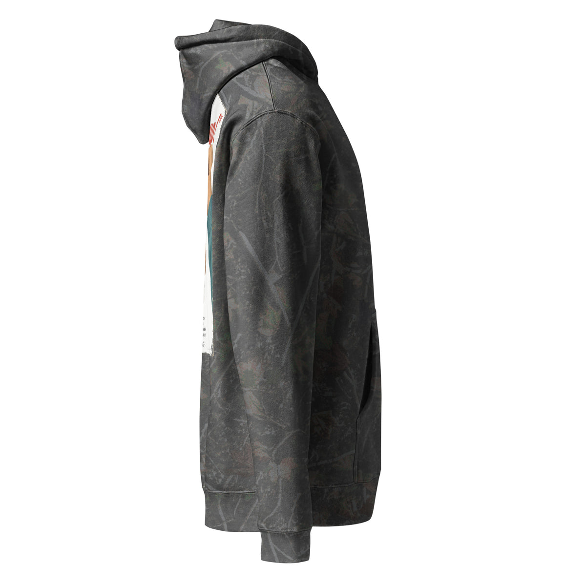 Whoop Ass Camo hoodie in Darkwood Tree Camo, side view by Shore Lines Apparel Co.