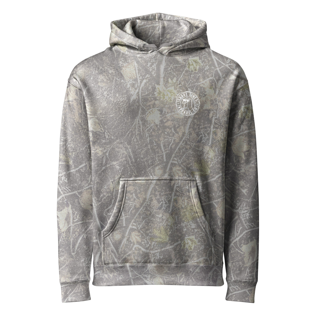 Whoop Ass Camo hoodie in Deadwood Tree Camo, front view by Shore Lines Apparel Co.