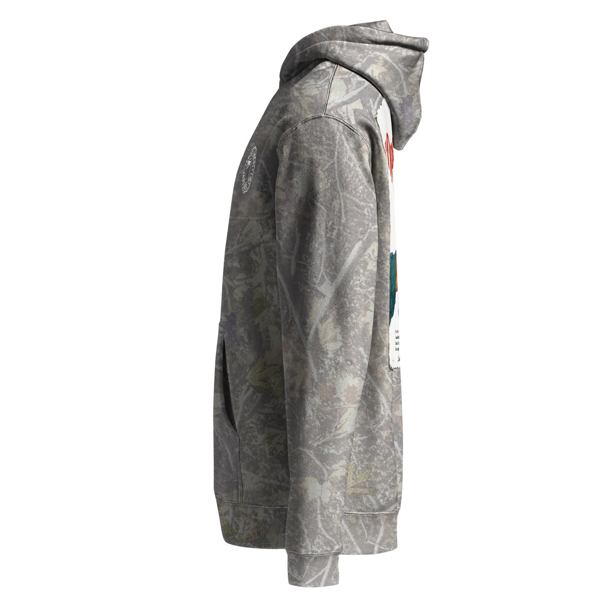 Whoop Ass Camo hoodie in Deadwood Tree Camo, side view by Shore Lines Apparel Co.